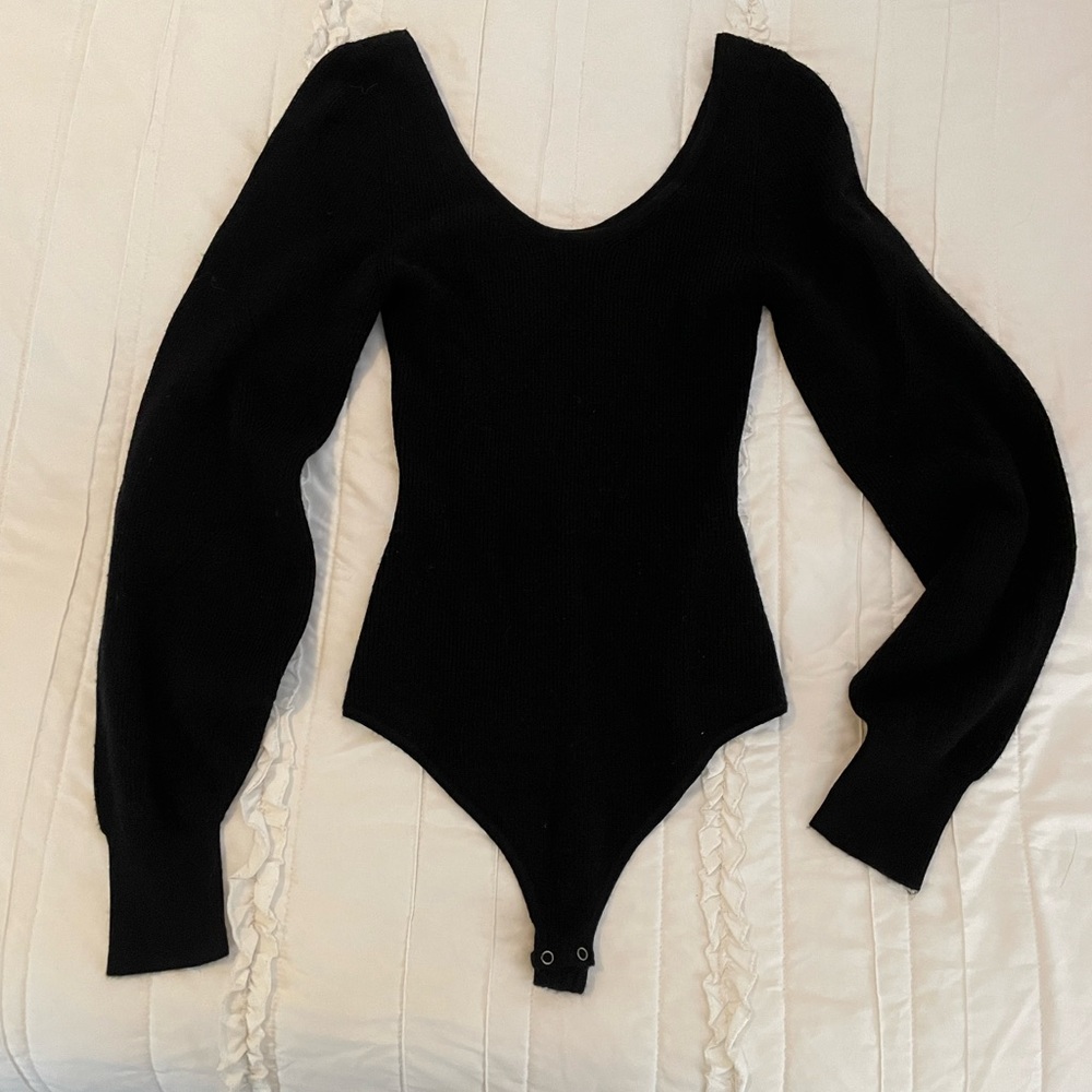 Abercrombie & Fitch Black Ribbed Long Sleeve Bodysuit